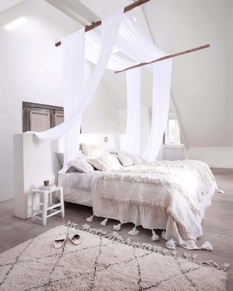 Canopy Bed Curtains Panels 236 - Home Decoration Sheer Voile Scarf Valance for Wedding (1 Panel, W60 x L236, White)