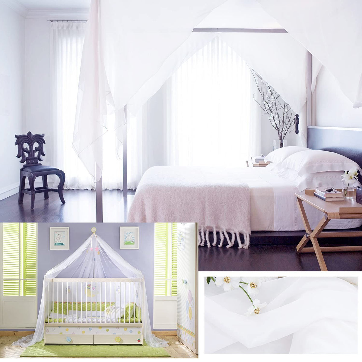 Canopy Bed Curtains Panels 236 - Home Decoration Sheer Voile Scarf Valance for Wedding (1 Panel, W60 x L236, White)