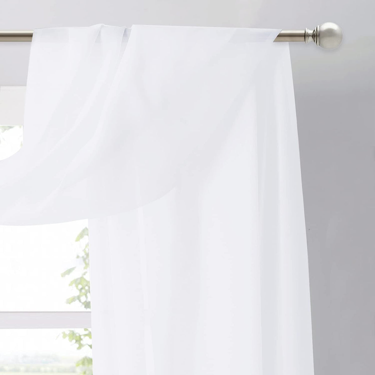 Canopy Bed Curtains Panels 236 - Home Decoration Sheer Voile Scarf Valance for Wedding (1 Panel, W60 x L236, White)