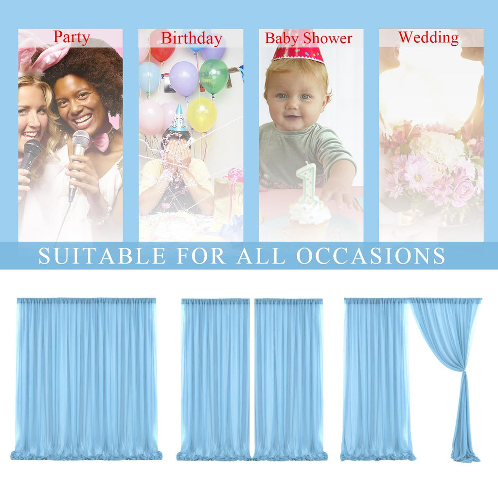 10x10ft Chiffon Backdrop Stage Curtains Baby Blue Chiffon Backdrop Drapes Wrinkle-Free Sheer Chiffon Fabric 5x10ft, 2 Panels