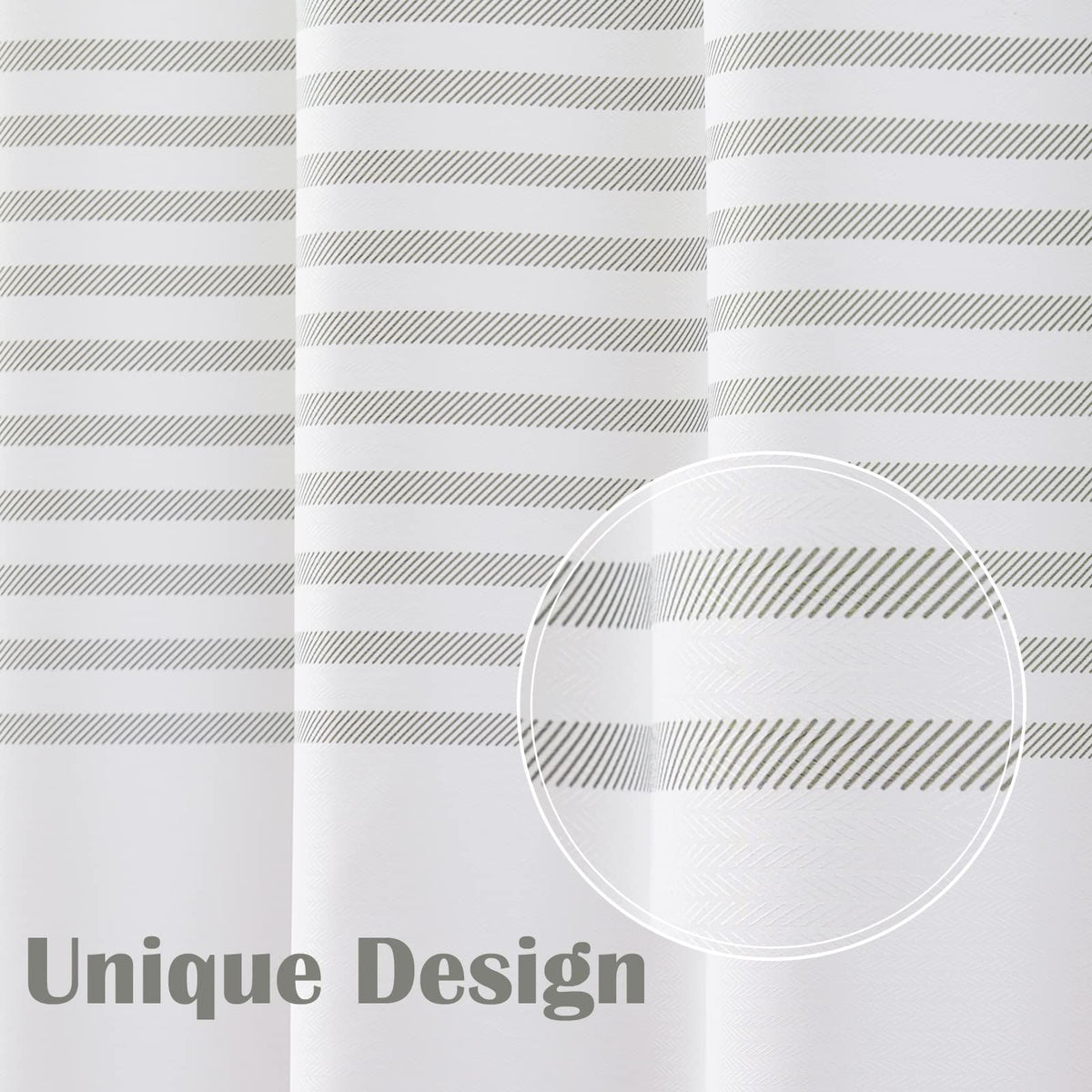White Shower Curtain with Grey Stripes Fabric Shower Curtain for Bathroom Modern Shower Curtain Waterproof in Bath 72x72 inches
