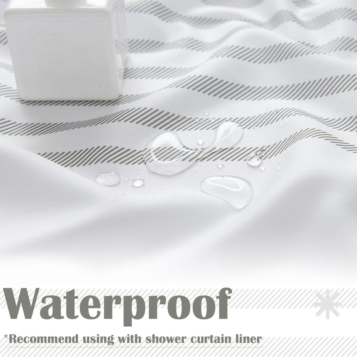 White Shower Curtain with Grey Stripes Fabric Shower Curtain for Bathroom Modern Shower Curtain Waterproof in Bath 72x72 inches
