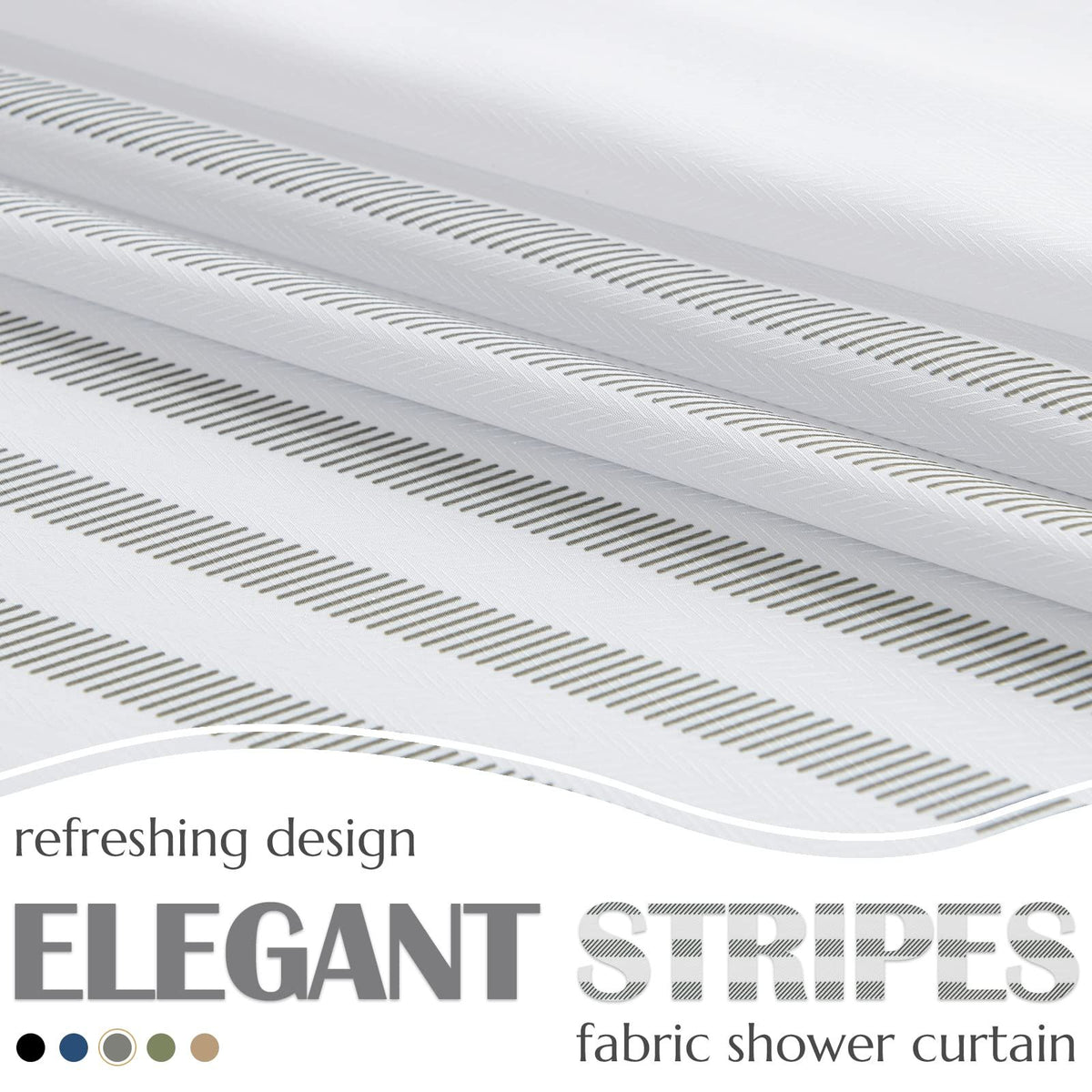 White Shower Curtain with Grey Stripes Fabric Shower Curtain for Bathroom Modern Shower Curtain Waterproof in Bath 72x72 inches