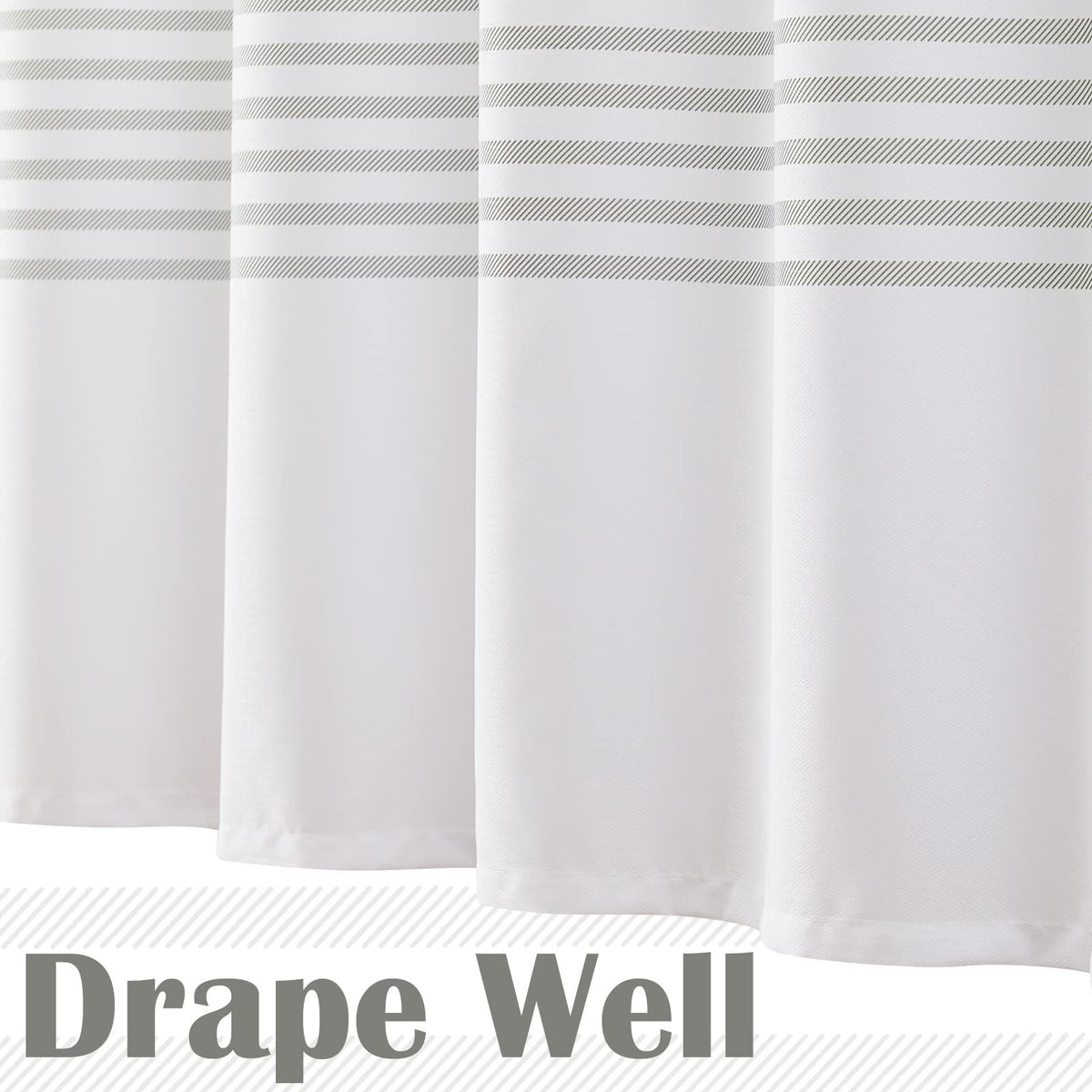 White Shower Curtain with Grey Stripes Fabric Shower Curtain for Bathroom Modern Shower Curtain Waterproof in Bath 72x72 inches