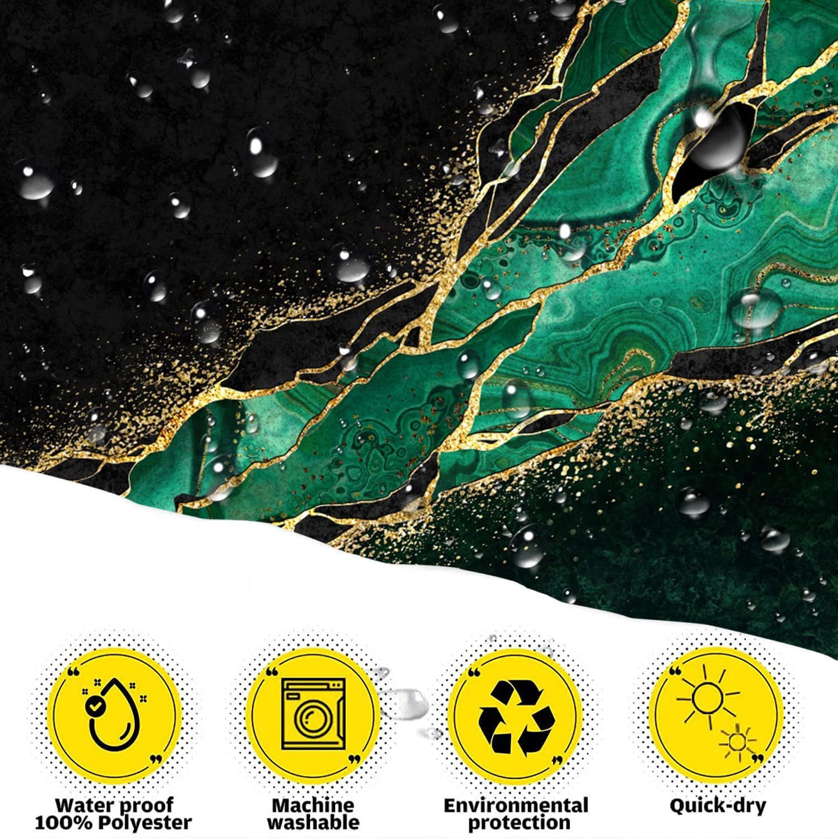Black Green Marble Shower Curtain, Modern Luxury Black Gold Veins  Moroccan Green Malachite Glitter Marble 72x72 inches