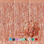 Wavy Rose Gold Fringe Curtain - 3.3 ft x 6.6 Feet, Pack of 3 | Rose Gold Party Decorations,Rose Gold Streamers,Rose Gold Tinsel