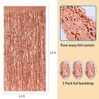 Wavy Rose Gold Fringe Curtain - 3.3 ft x 6.6 Feet, Pack of 3 | Rose Gold Party Decorations,Rose Gold Streamers,Rose Gold Tinsel