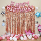 Wavy Rose Gold Fringe Curtain - 3.3 ft x 6.6 Feet, Pack of 3 | Rose Gold Party Decorations,Rose Gold Streamers,Rose Gold Tinsel