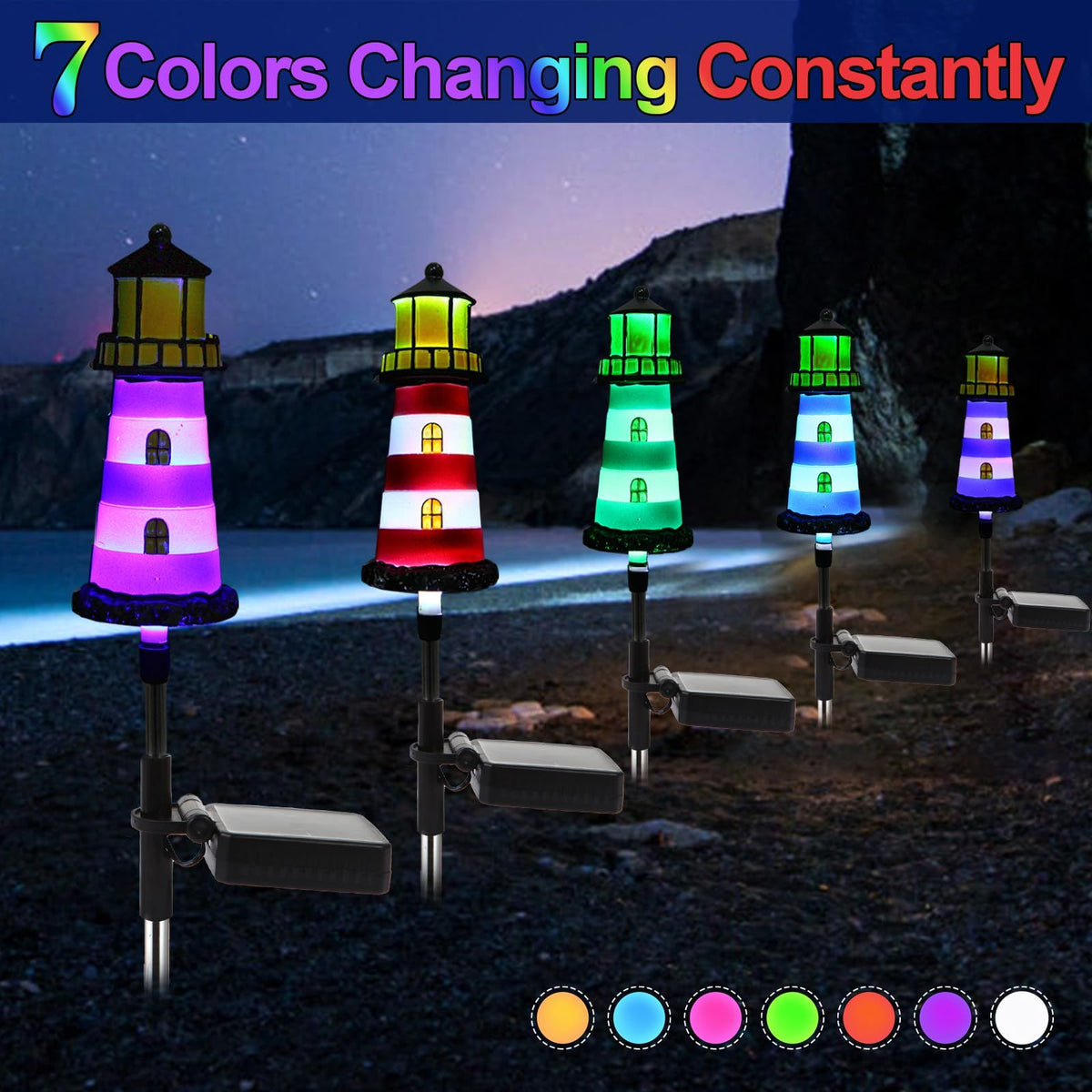 Solar Outdoor Lights,2 Pack Lighthouse Solar Lights Outdoor Waterproof, Solar Walkway Lights Maintain of Lighting for Your Garden