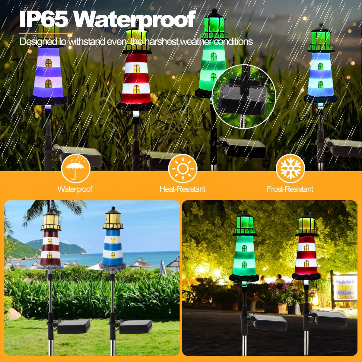 Solar Outdoor Lights,2 Pack Lighthouse Solar Lights Outdoor Waterproof, Solar Walkway Lights Maintain of Lighting for Your Garden
