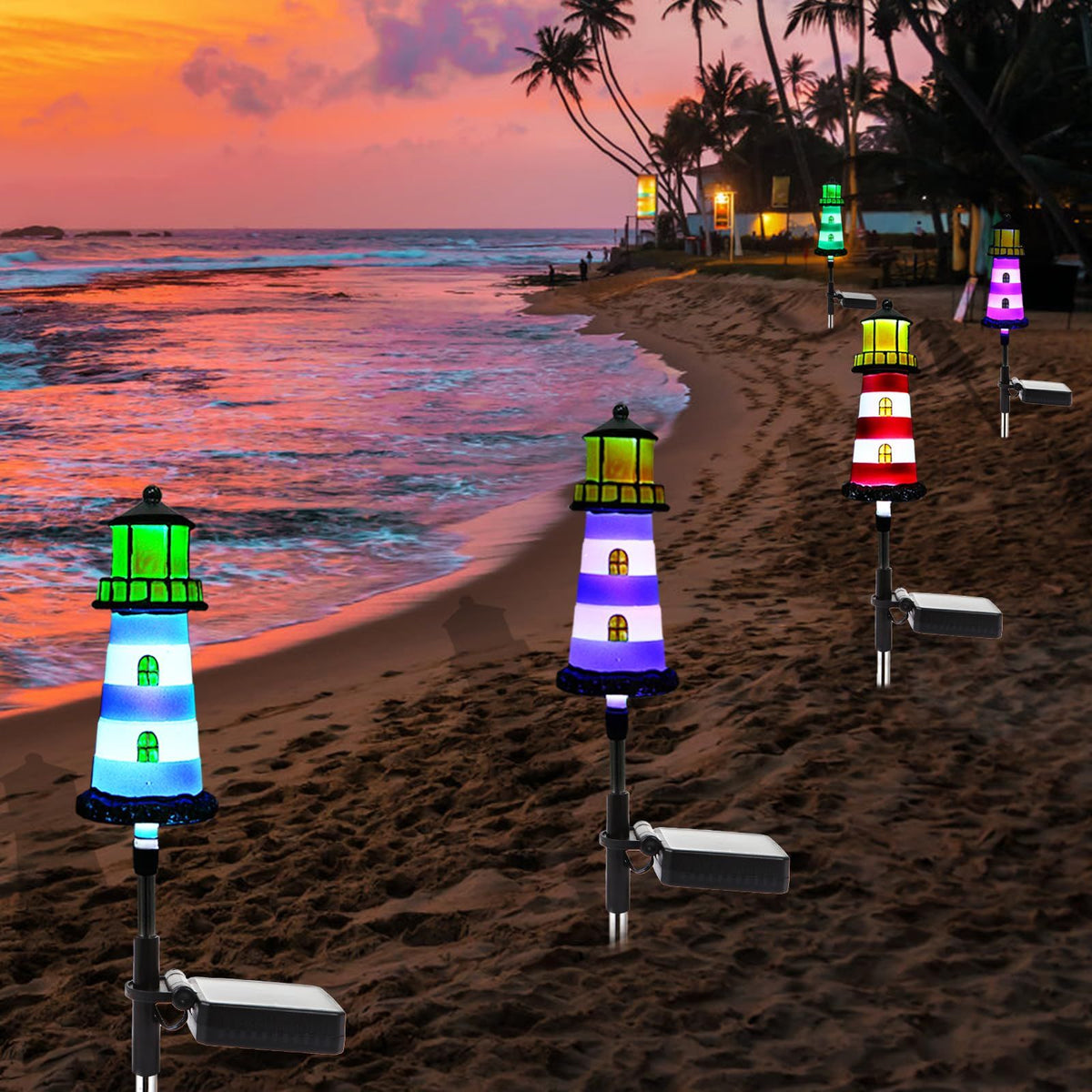 Solar Outdoor Lights,2 Pack Lighthouse Solar Lights Outdoor Waterproof, Solar Walkway Lights Maintain of Lighting for Your Garden