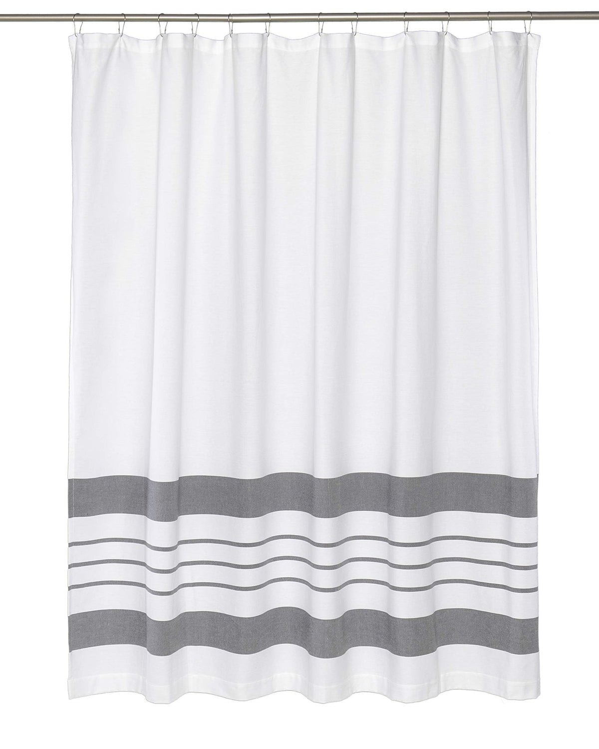 White Shower Curtain for Bathroom, Fabric Shower Curtains, 72x72 in, Farmhouse, Boho, White and Gray Striped Woven