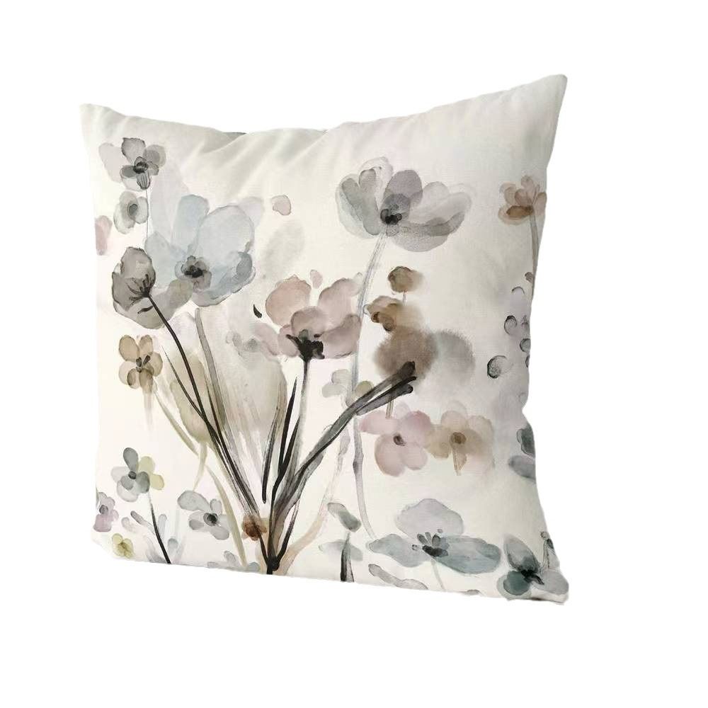 Grey Teal Floral Pillow Covers 18x18 Inch Watercolor Flower Couch Pillow Cases Rustic Abstract Modern Throw Pillows Set of 4