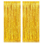 2 Pack 3.2ft x 6.5ft Gold Metallic Foil Curtains, Big Laser Glitter Fringe Rain Curtain Photo Booth Backdrop Tinsel Curtain