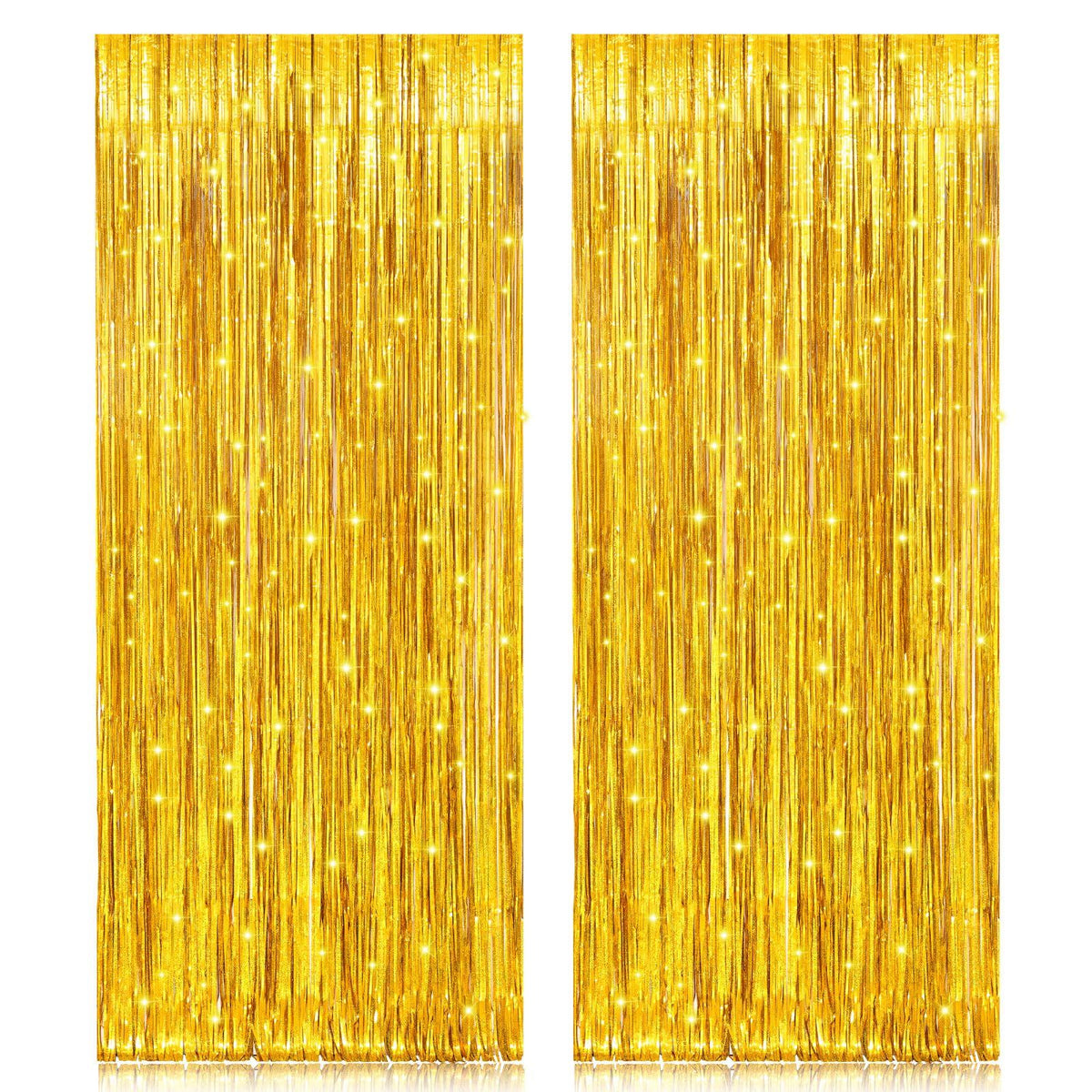 2 Pack 3.2ft x 6.5ft Gold Metallic Foil Curtains, Big Laser Glitter Fringe Rain Curtain Photo Booth Backdrop Tinsel Curtain