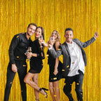 2 Pack 3.2ft x 6.5ft Gold Metallic Foil Curtains, Big Laser Glitter Fringe Rain Curtain Photo Booth Backdrop Tinsel Curtain