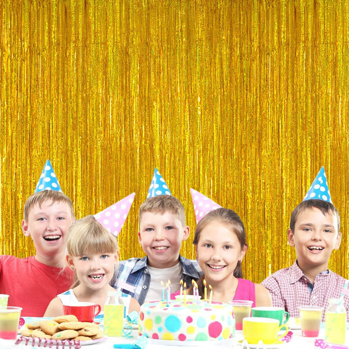 2 Pack 3.2ft x 6.5ft Gold Metallic Foil Curtains, Big Laser Glitter Fringe Rain Curtain Photo Booth Backdrop Tinsel Curtain