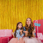 2 Pack 3.2ft x 6.5ft Gold Metallic Foil Curtains, Big Laser Glitter Fringe Rain Curtain Photo Booth Backdrop Tinsel Curtain