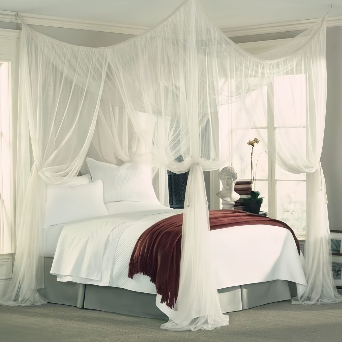 4 Corner Post Canopy Bed Curtain Queen, Bed Canopy Curtains Twin, King Bed Canopy Curtains for Decor Cribs, Adult Bedroom Bed Kids