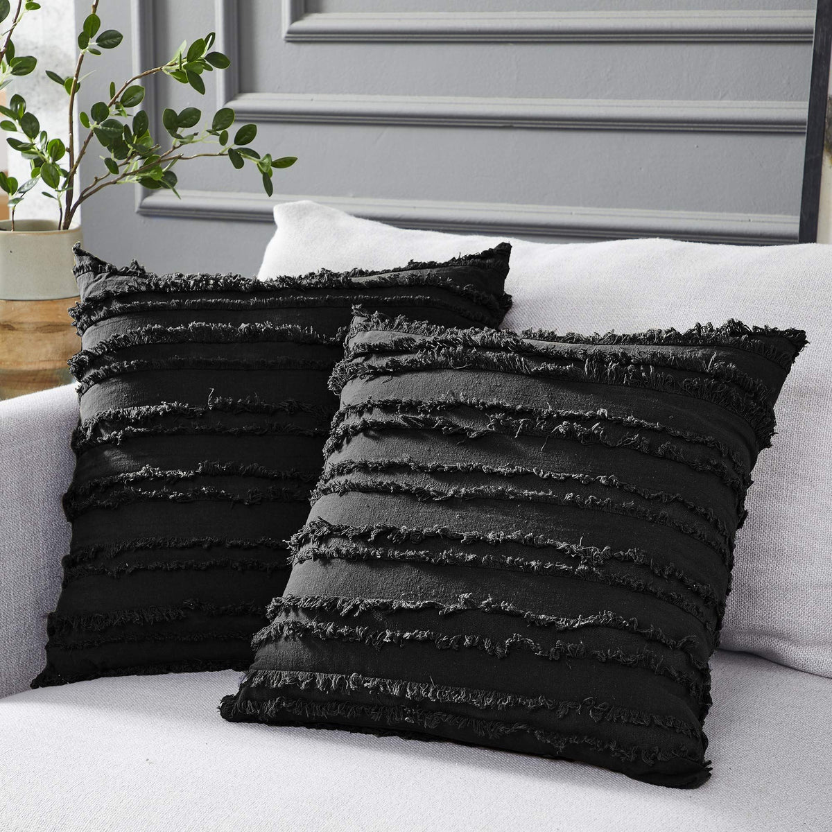 bedding Black Throw Pillow Covers for Couch Sofa Bed, Cotton Linen Decorative Pillows Cushion Covers,Set of 2,No Inserts