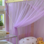 4 Corner Post Students Dorm Bunk Mosquito Net Bed Canopy Netting Students Bed Curtains for Student Dormitory School  (Purple)