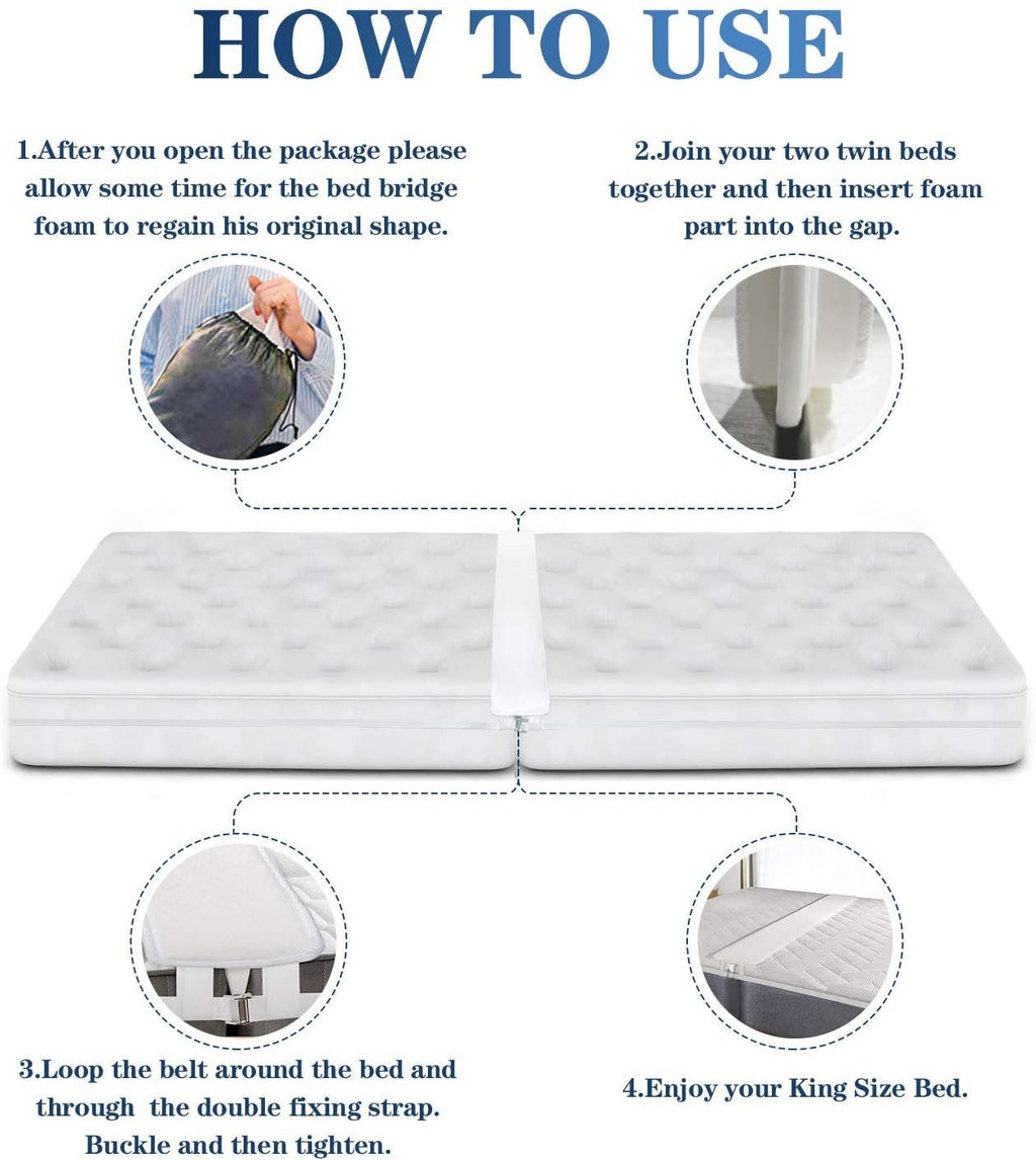 Thicken Memory Bed Gap Filler Adjustable Bed Bridge Mattress Connector with Strap for Bed,Storage Bag Included,for Guests Stayover
