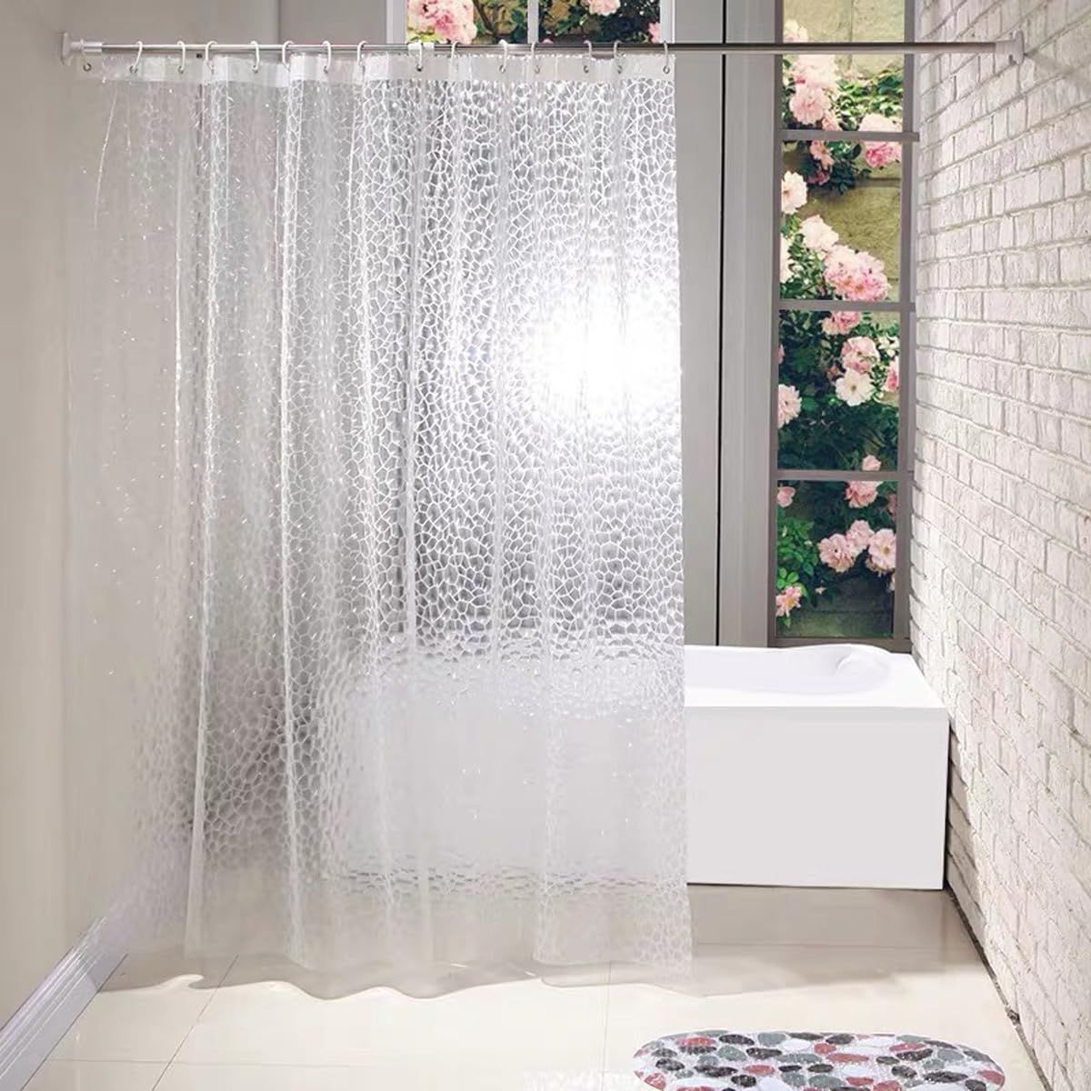 70*70Inch Plastic Shower Curtain Liner for Shower Stall & Bathtubs, Bathroom Curtains Shower Curtain and Liner Set (Clear Cube)