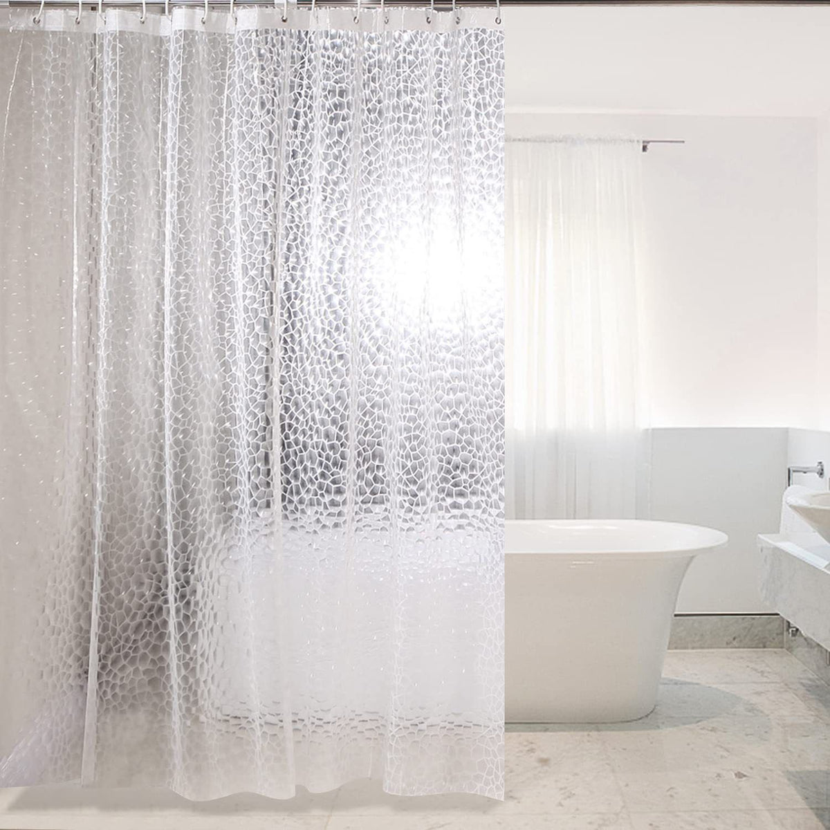 70*70Inch Plastic Shower Curtain Liner for Shower Stall & Bathtubs, Bathroom Curtains Shower Curtain and Liner Set (Clear Cube)