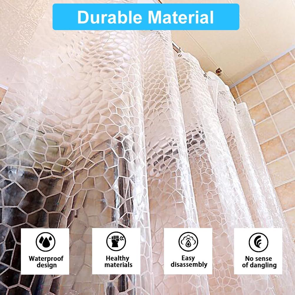 70*70Inch Plastic Shower Curtain Liner for Shower Stall & Bathtubs, Bathroom Curtains Shower Curtain and Liner Set (Clear Cube)