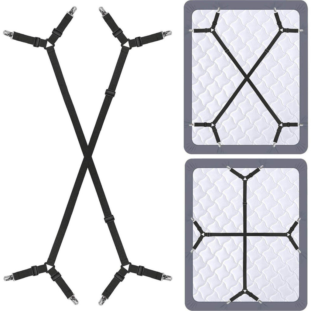 Bed Sheet Holder Straps - Sheet Straps Adjustable Bed Sheet Clips Fasteners Keep Sheets Stays in Place,2Pcs/Set Black
