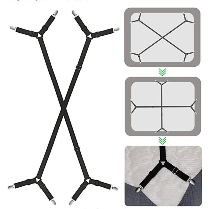 Bed Sheet Holder Straps - Sheet Straps Adjustable Bed Sheet Clips Fasteners Keep Sheets Stays in Place,2Pcs/Set Black