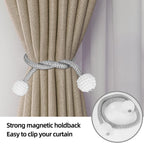 2 Pack Magnetic Curtain Tie Backs with Pearls,Modern Curtain Holdbacks Strap,Decoration for Kindergarten,Outside and Inside Drapes