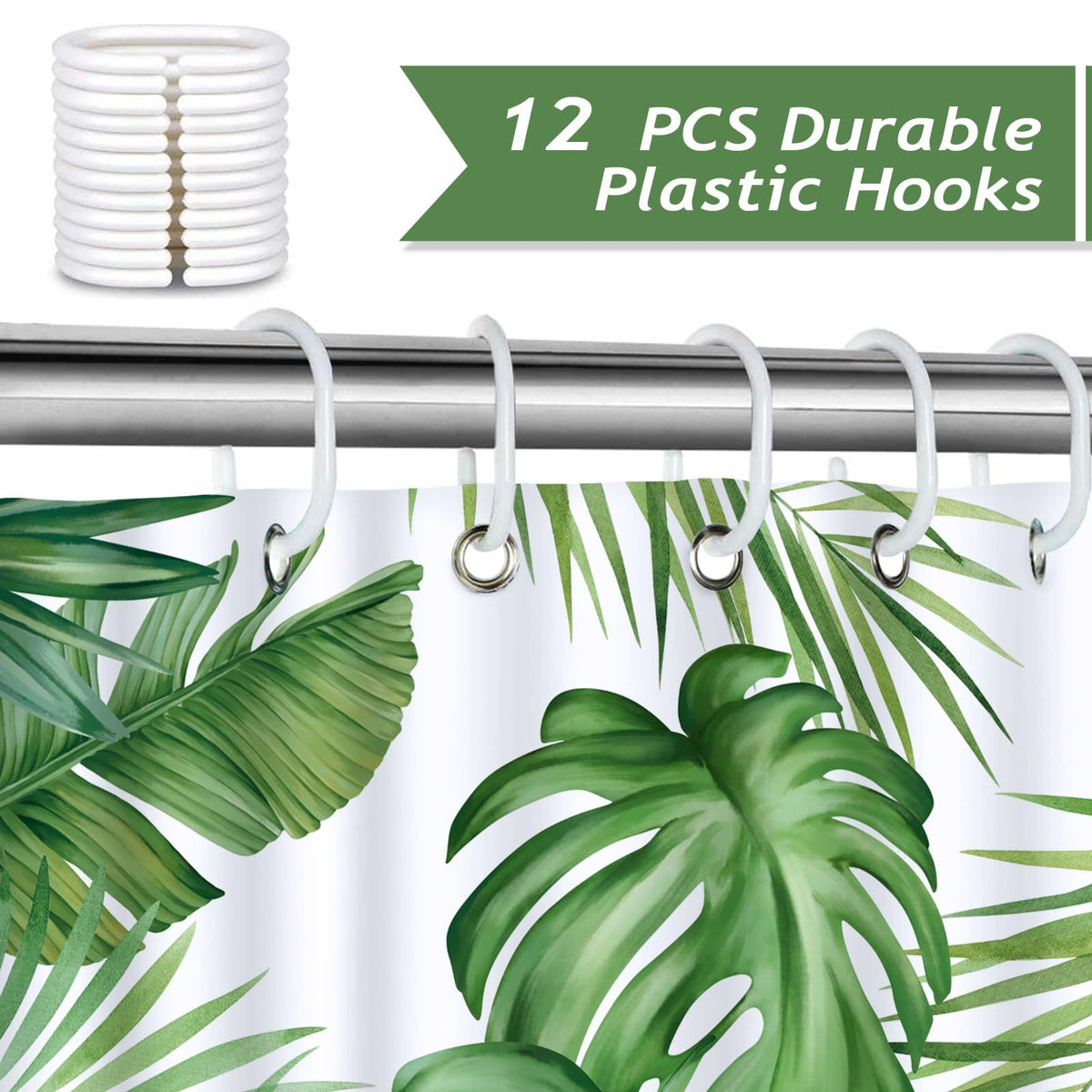 Tropical Leaves Shower Curtain Green Palm Leaf Decorative Bath Curtain Polyester Fabric Waterproof Bathroom Curtain