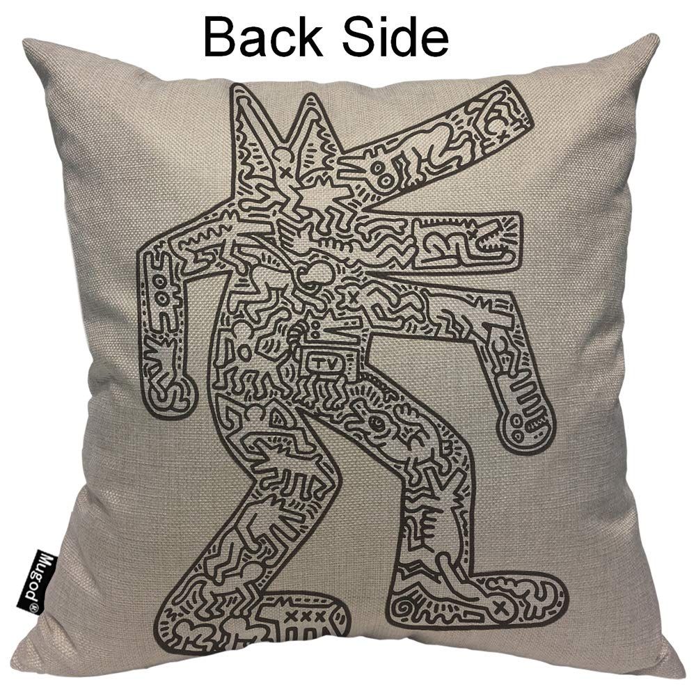 Pillow Cases Modern Haring Abstract Graffiti Printing Grey Balck Throw Pillow Cover Cotton Linen Indoor Square Cushion Cover