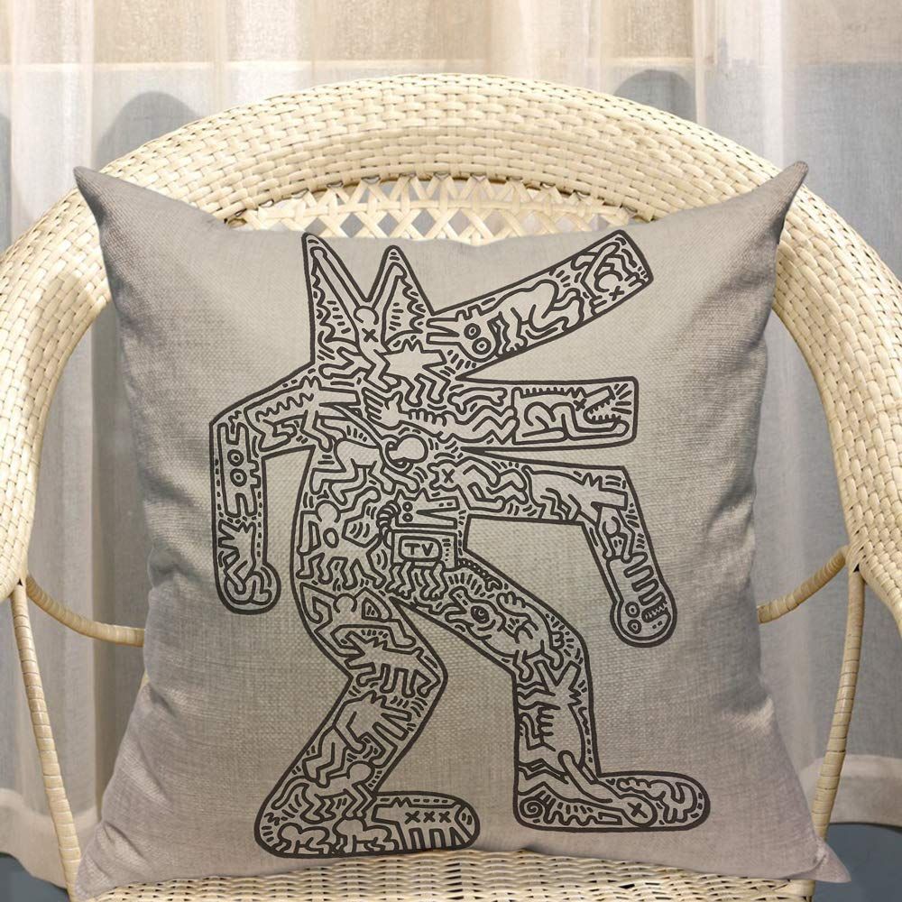 Pillow Cases Modern Haring Abstract Graffiti Printing Grey Balck Throw Pillow Cover Cotton Linen Indoor Square Cushion Cover