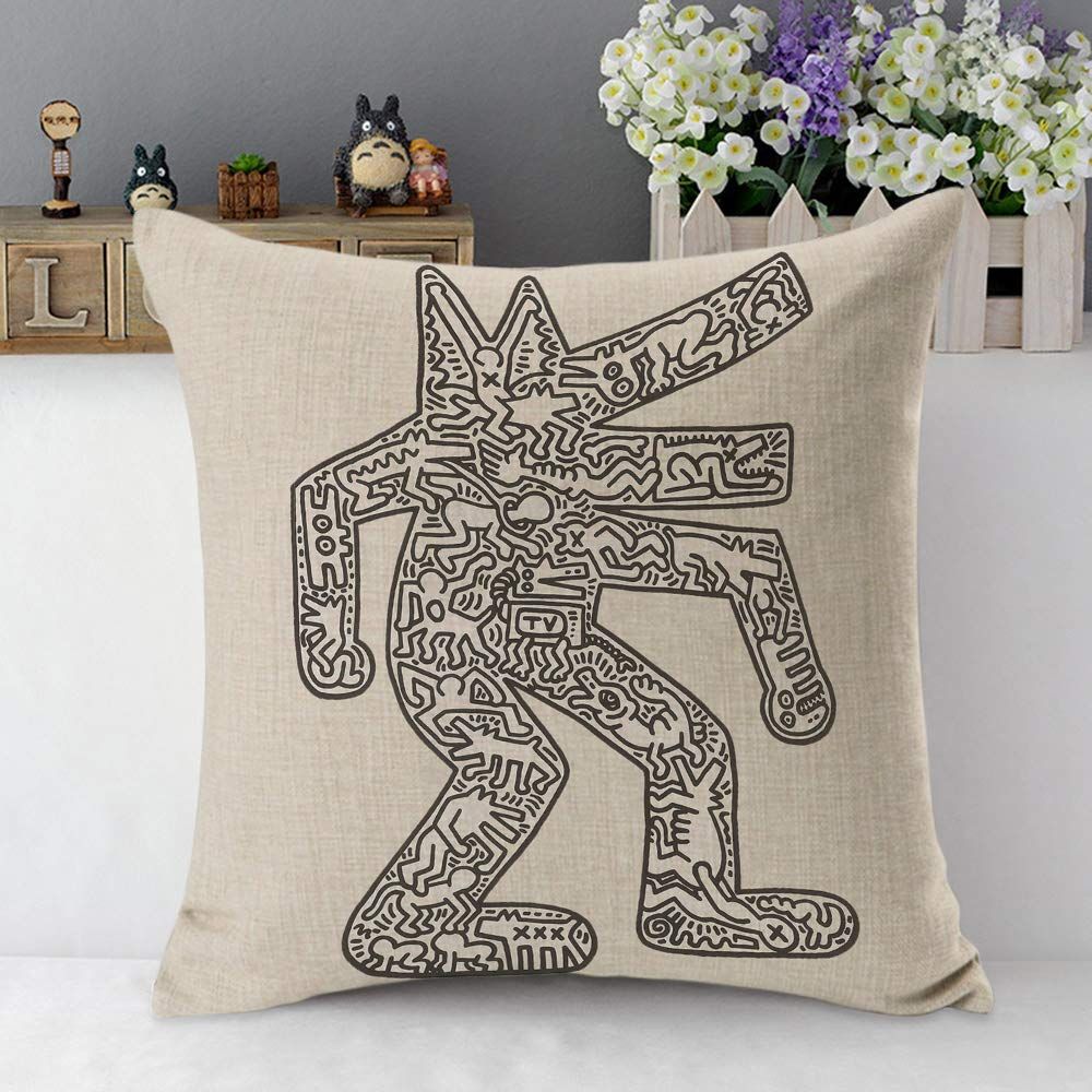 Pillow Cases Modern Haring Abstract Graffiti Printing Grey Balck Throw Pillow Cover Cotton Linen Indoor Square Cushion Cover