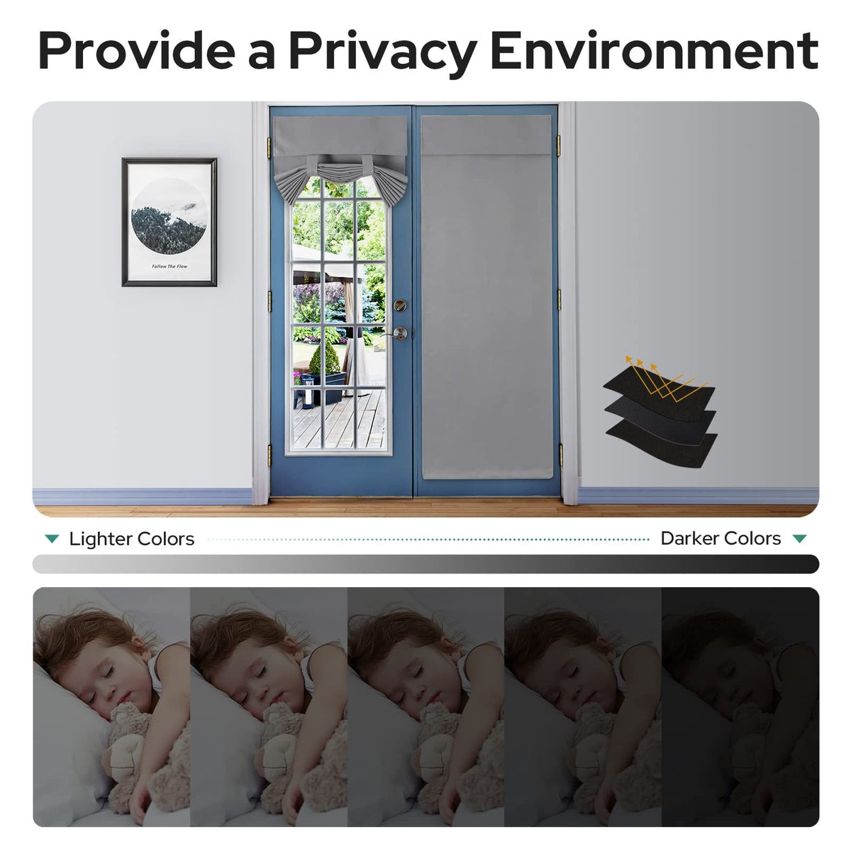 French Blackout Door Window Curtains, Privacy Front Door Curtains for Glass Door, Thermal Insulated Tie Up Shades Window Covering