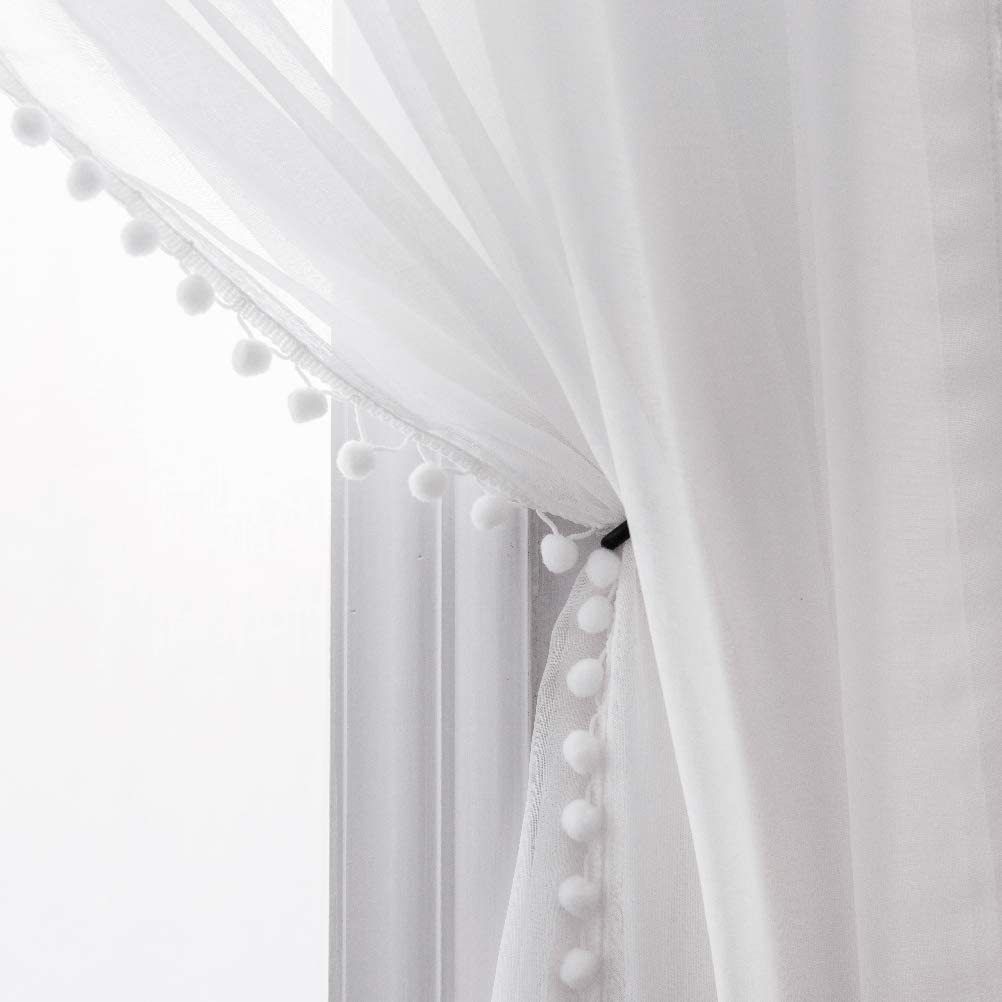 Linen Look Curtains - Rod Pocket Voile Semi-Sheer for Living and Bedroom, Set of 2 Panels (52 x 63 inch, White)