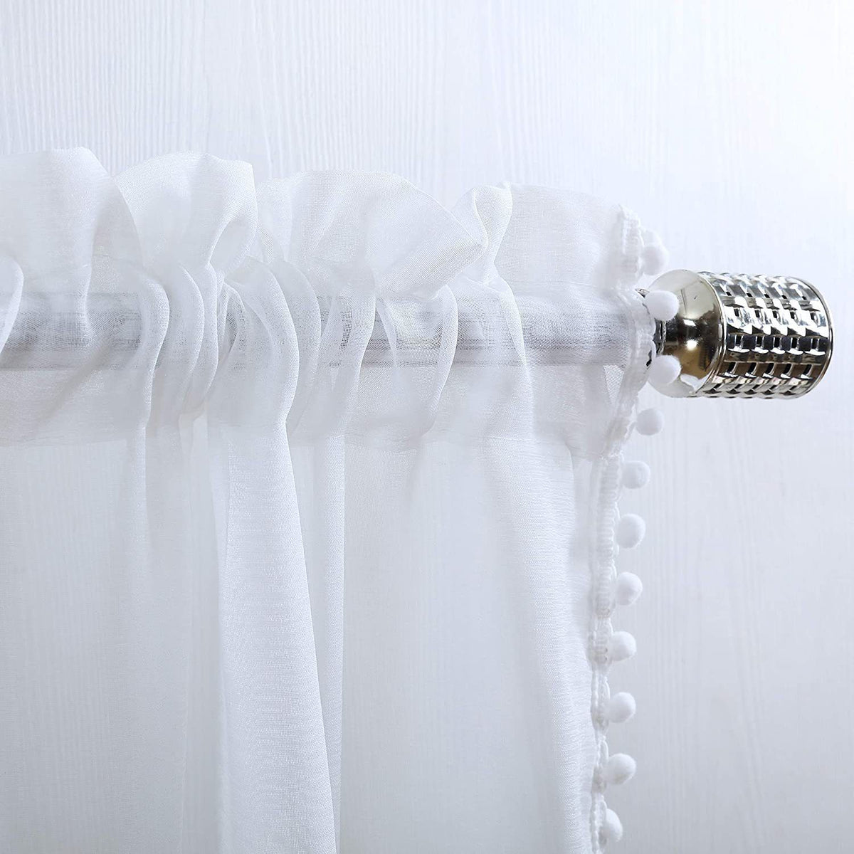 Linen Look Curtains - Rod Pocket Voile Semi-Sheer for Living and Bedroom, Set of 2 Panels (52 x 63 inch, White)