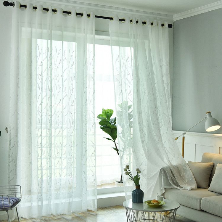 White Sheer Curtains for Bedroom Long Floral Embroidered Sheers for Living Room Embroidery Window Curtain 2 Panels