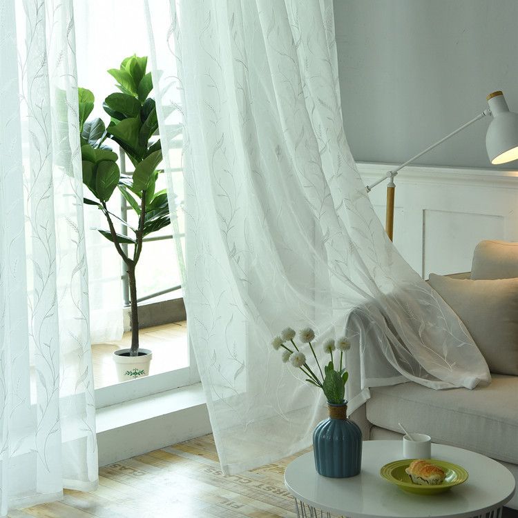 White Sheer Curtains for Bedroom Long Floral Embroidered Sheers for Living Room Embroidery Window Curtain 2 Panels