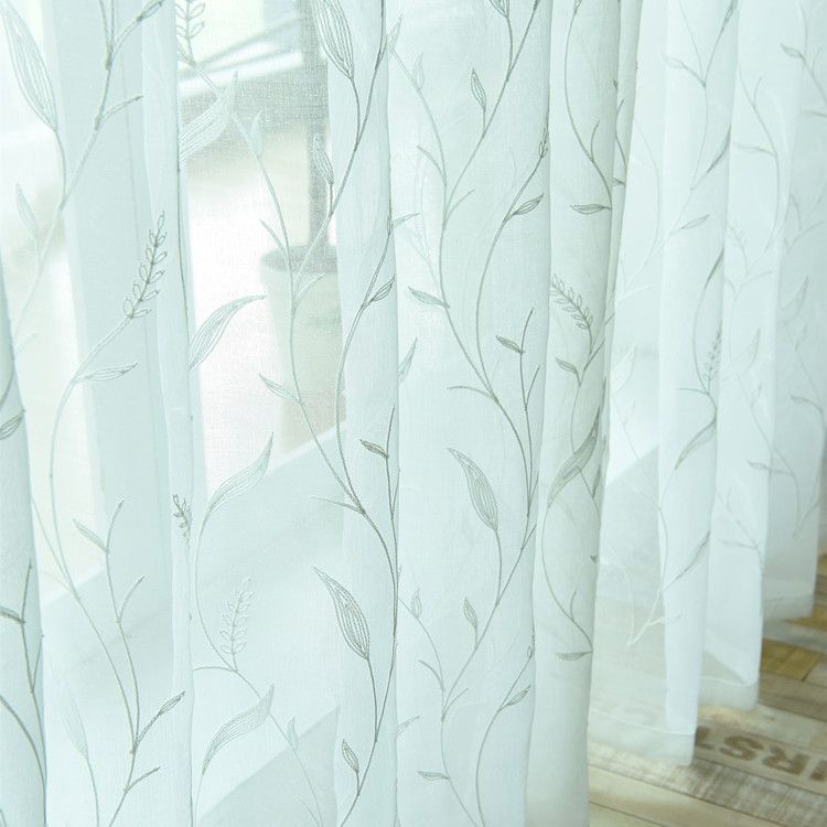 White Sheer Curtains for Bedroom Long Floral Embroidered Sheers for Living Room Embroidery Window Curtain 2 Panels