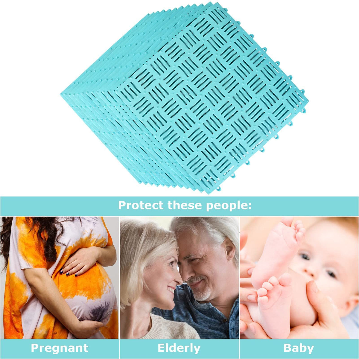 6 Pack Rubber Floor Tiles Drainage Mat Pool Mats for Floor, Modular Interlocking Cushion Mat Shower Mat Non Slip for Bath, Drain