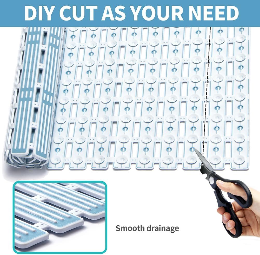 Shower Mat Non Slip- 26.7 * 15.7 Inch Tub Slip Mat with Suction Cups Can Be Cut Shower Mat Non Slip Quick Drain Bath Tub Mat