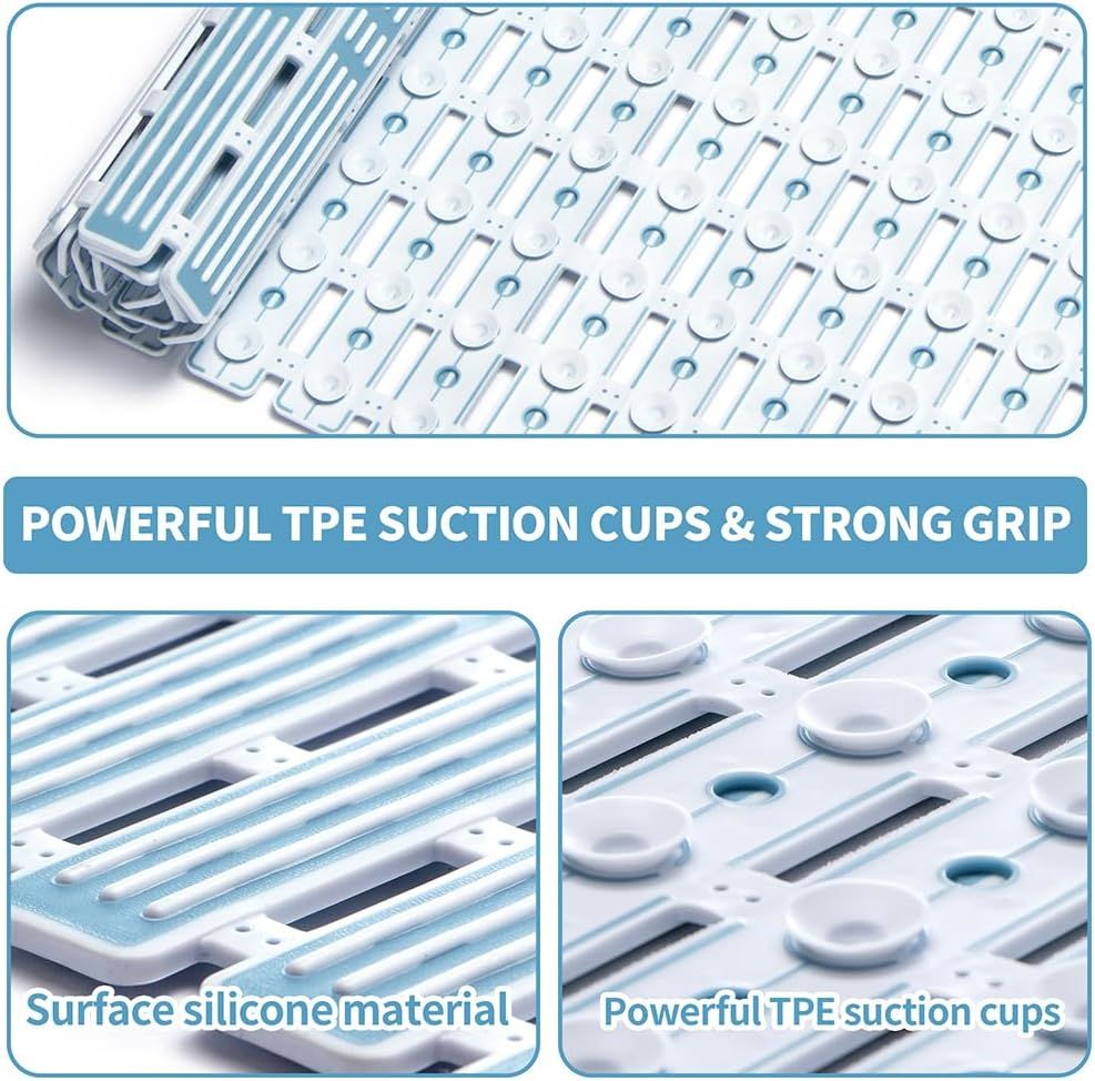 Shower Mat Non Slip- 26.7 * 15.7 Inch Tub Slip Mat with Suction Cups Can Be Cut Shower Mat Non Slip Quick Drain Bath Tub Mat