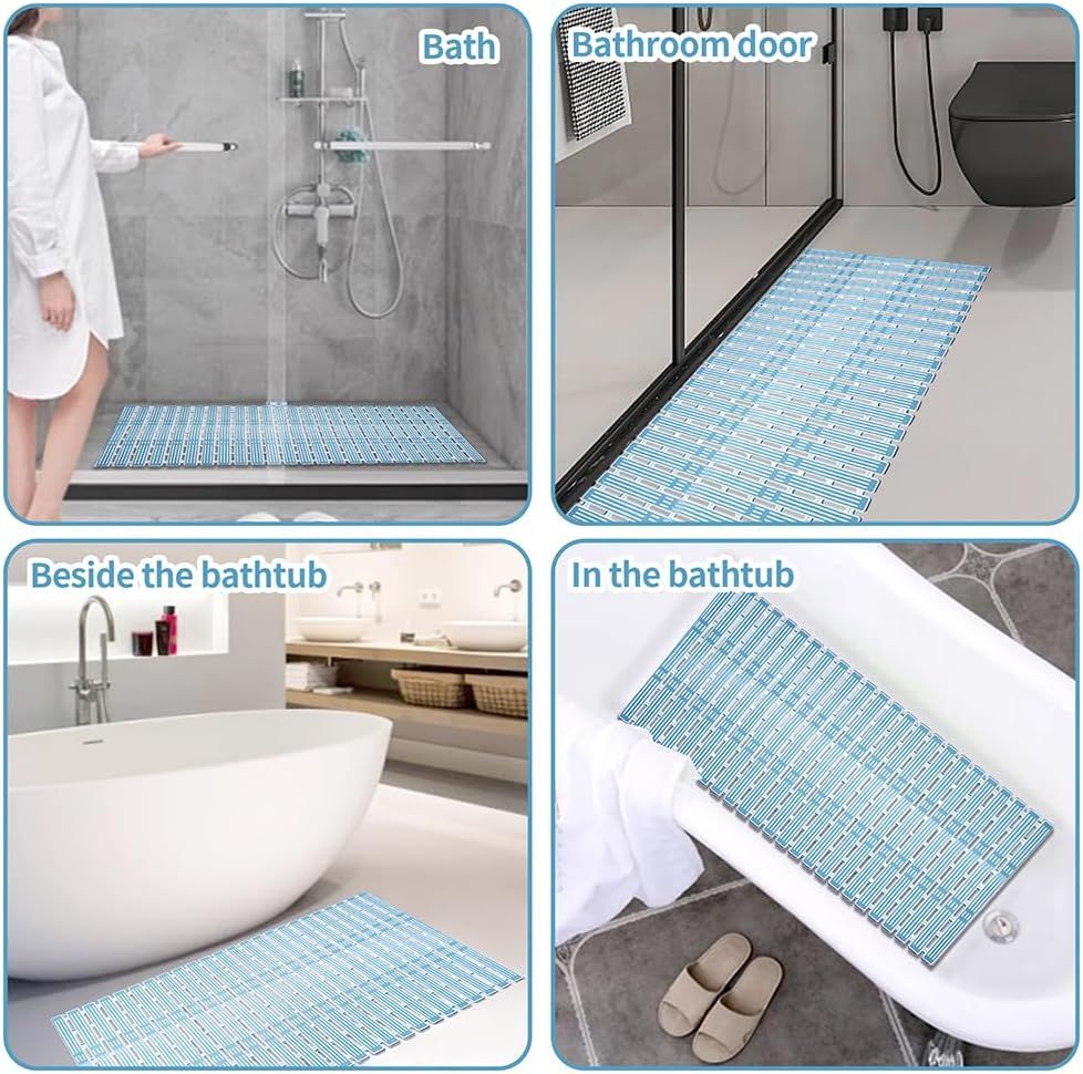 Shower Mat Non Slip- 26.7 * 15.7 Inch Tub Slip Mat with Suction Cups Can Be Cut Shower Mat Non Slip Quick Drain Bath Tub Mat