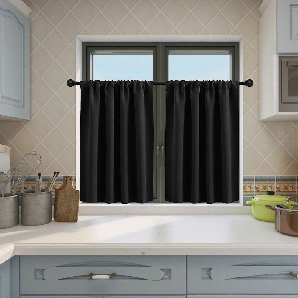 Cafe Curtains, Light Blocking Short Kitchen Window Curtains Over Sink, Half Window Blackout Drapes Tier Rod Pocket for Bathroom Basement Cabinet 29.92x36.22 In 2 Panels