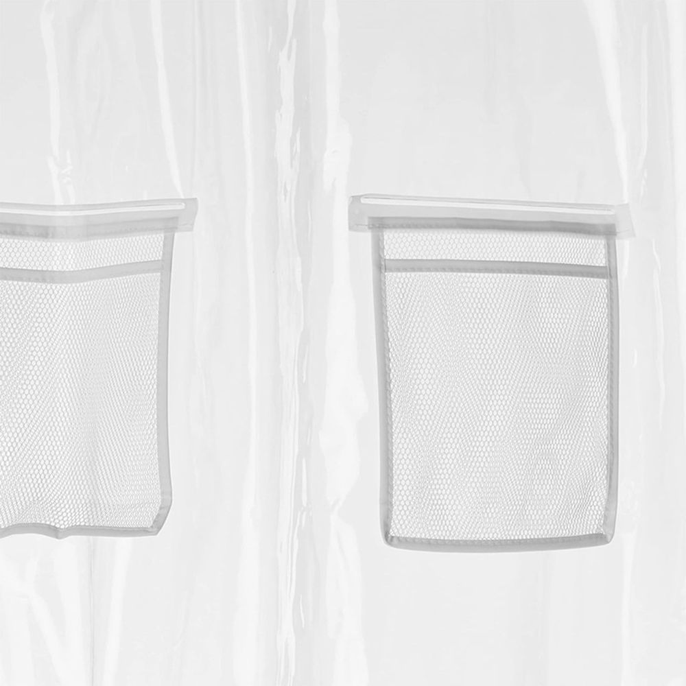 Translucent Pock Shower Curtain with 9 Mesh Pocks | Waterproof Bathroom Organizer for Storage | 70.86 x 70.86 Inches, Clear Plastic, 1 Count