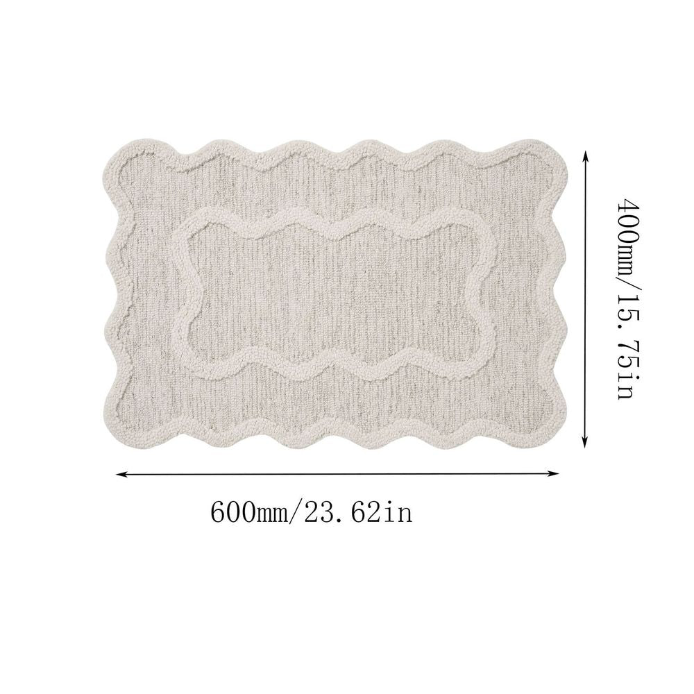 Bath Mat Absorbent Bathroom Rug 23.6x15.7In, Stain Resistant Washable Scalloped Shower Rug, Bathroom Floor Tub Shower Living Room Bedroom Office Home Decor Non Slip Bath Rug Essentials