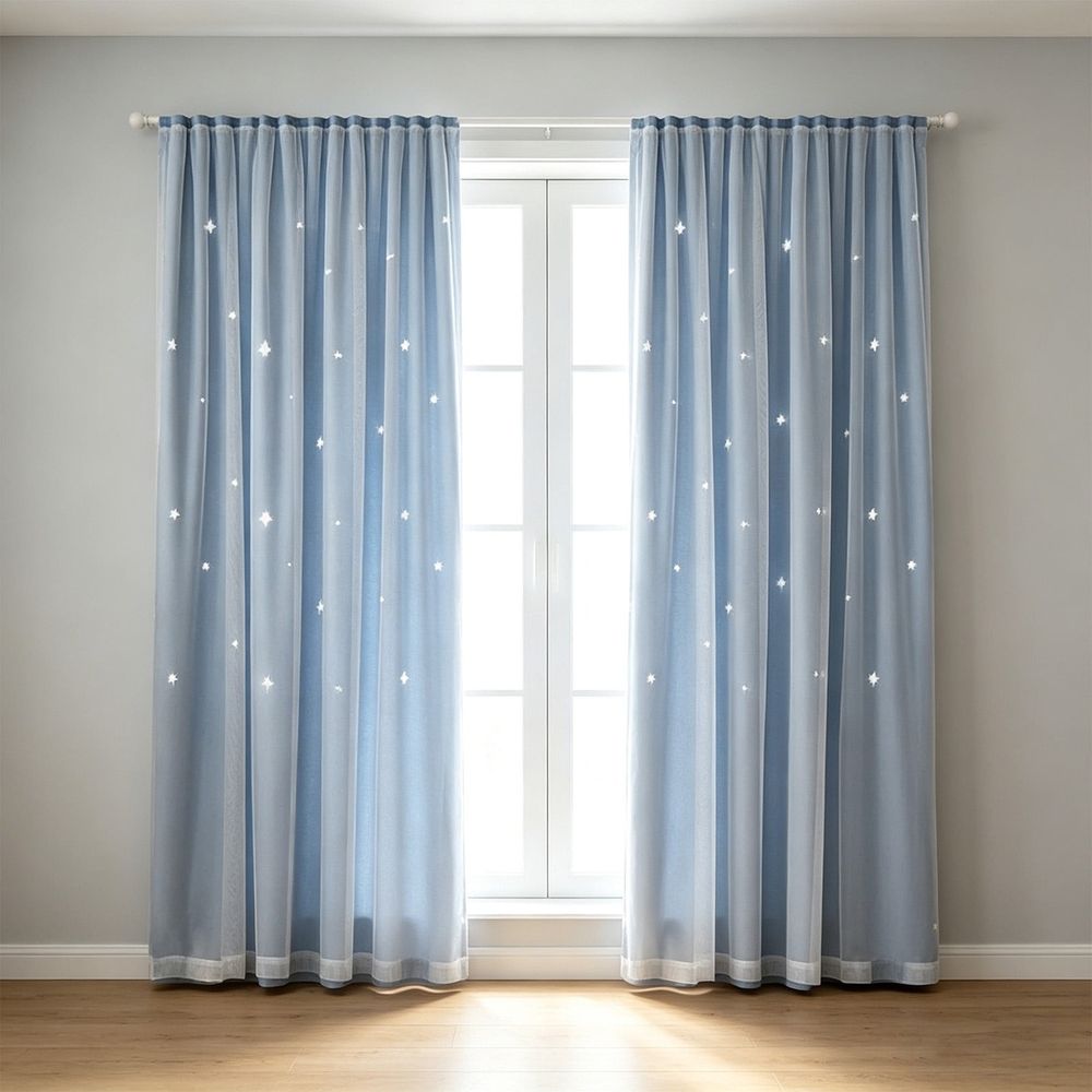 No Drill Magic Tape Star Cutout Blackout Curtains Double Layer Sheer Privacy Thermal Insulated Window Drapes Bedroom Living Room  59.1in x 27.6in for Home Windows Blackout Privacy Home Windows
